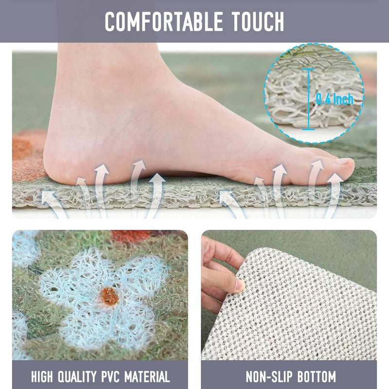 aquoechd Square Shower Mat, 24 x 24 Inch Non Slip Flower Shower Stall Mat, Quick-Dry PVC Loofah Bath Mat for Shower Tub Bathroom - Image 2